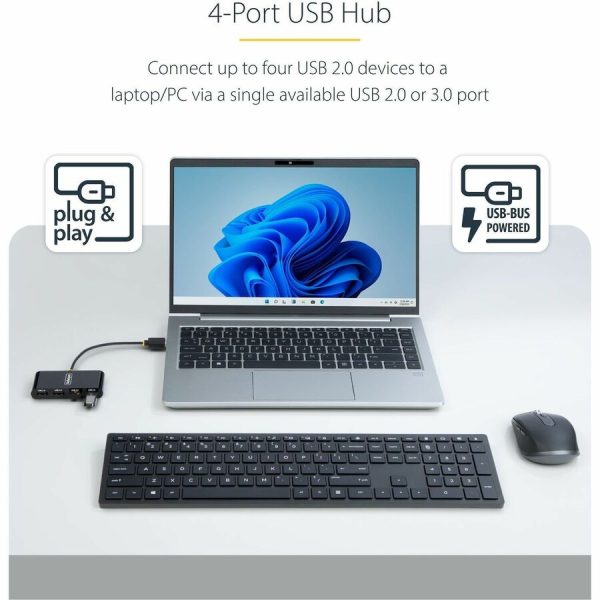 StarTech.com 4-Port USB 2.0 Hub, USB Bus Powered, Small Travel Mini USB Hub, Multi-Port USB 2.0 Splitter, Portable USB Hub, 480Mbps - Image 2