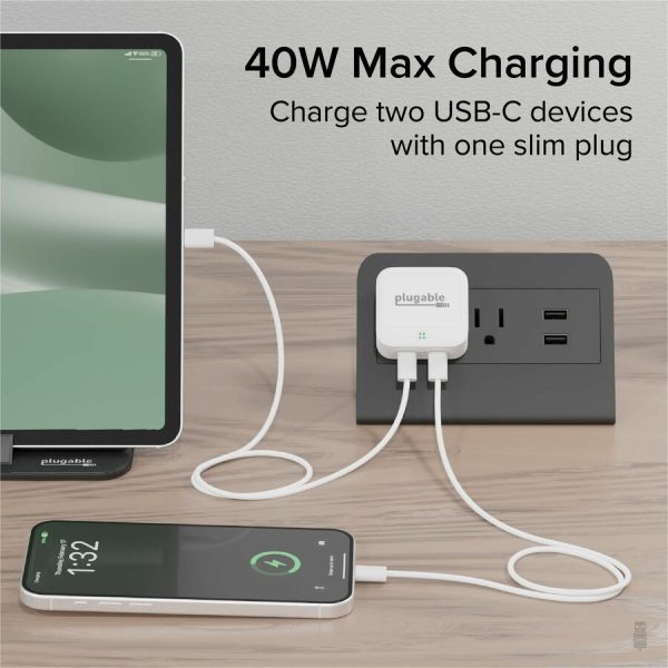 Plugable Dual USB C Charger Block, 40W Foldable 2-Port Fast Charging Flat USB C Wall Charger - Image 2