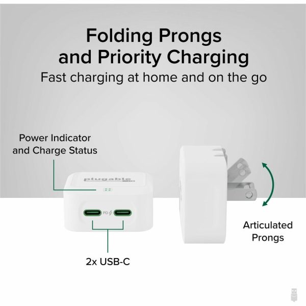 Plugable Dual USB C Charger Block, 40W Foldable 2-Port Fast Charging Flat USB C Wall Charger - Image 3