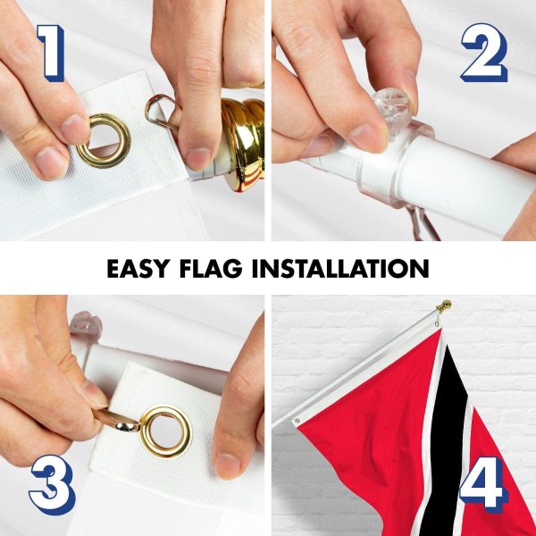 G128 Combo Pack: 6 Ft Tangle Free Aluminum Spinning Flagpole (White) & Trinidad and Tobago Flag 3x5 Ft, LiteWeave Pro Series Printed 150D Polyester | Pole with Flag Included - Image 7