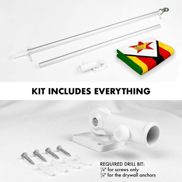 G128 Combo Pack: 6 Ft Tangle Free Aluminum Spinning Flagpole (Silver) & Zimbabwe Zimbabwean Flag 3x5 Ft, LiteWeave Pro Series Printed 150D Polyester | Pole with Flag Included - Image 2