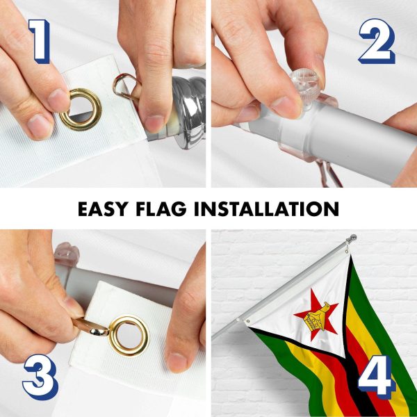 G128 Combo Pack: 6 Ft Tangle Free Aluminum Spinning Flagpole (Silver) & Zimbabwe Zimbabwean Flag 3x5 Ft, LiteWeave Pro Series Printed 150D Polyester | Pole with Flag Included - Image 7