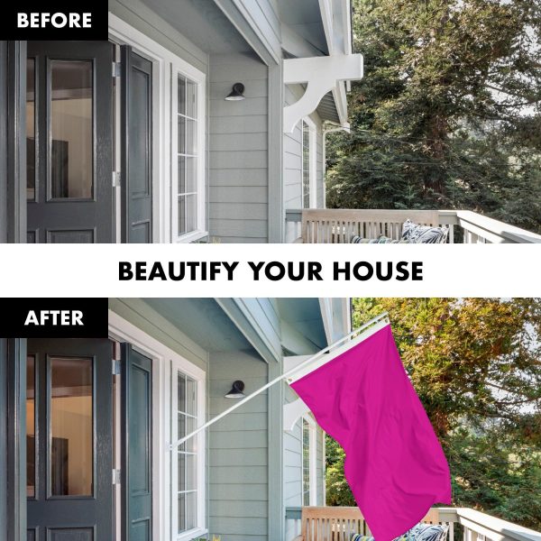 G128 Combo Pack: 6 Feet Tangle Free Spinning Flagpole (White) Solid Pink Flag 3x5 ft Printed 150D Brass Grommets (Flag Included) Aluminum Flag Pole - Image 3