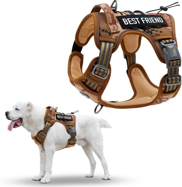 Tactical Dog Harness with Handle X Large. Desert Camouflage 900D Nylon Tactical Dog Vest Harness. No Pull Breathable Dog Tactical Harness with Adjustable Straps and Quick Release Buckles