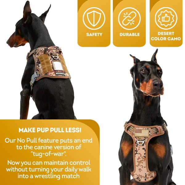 Tactical Dog Harness with Handle X Large. Desert Camouflage 900D Nylon Tactical Dog Vest Harness. No Pull Breathable Dog Tactical Harness with Adjustable Straps and Quick Release Buckles - Image 5