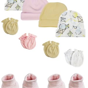 Preemie Baby Girl Caps With Infant Mittens And Booties - 10 Pack Nc_0220