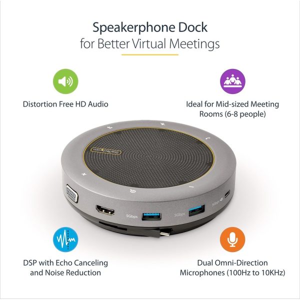 StarTech.com USB-C Speakerphone Docking Station, Mini Portable Conference Speaker/Audio Dock, VGA/4K HDMI, USB Hub, Teams/Zoom/Softphone - Image 9