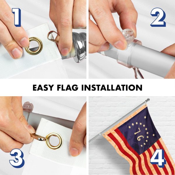 G128 Combo Pack: 5 Ft Tangle Free Aluminum Spinning Flagpole (Silver) & Bennington 76 Tea-Stained Flag 2x3 Ft, ToughWeave Pro Series Embroidered 420D Polyester | Pole with Flag Included - Image 7