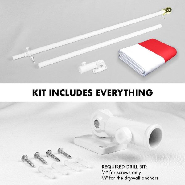 G128 Combo Pack: 6 Ft Tangle Free Spinning Flagpole (White) & Indonesia Flag 3x5 Ft Printed 150D Polyester, Brass Grommets (Flag Included) Aluminum Flag Pole - Image 2