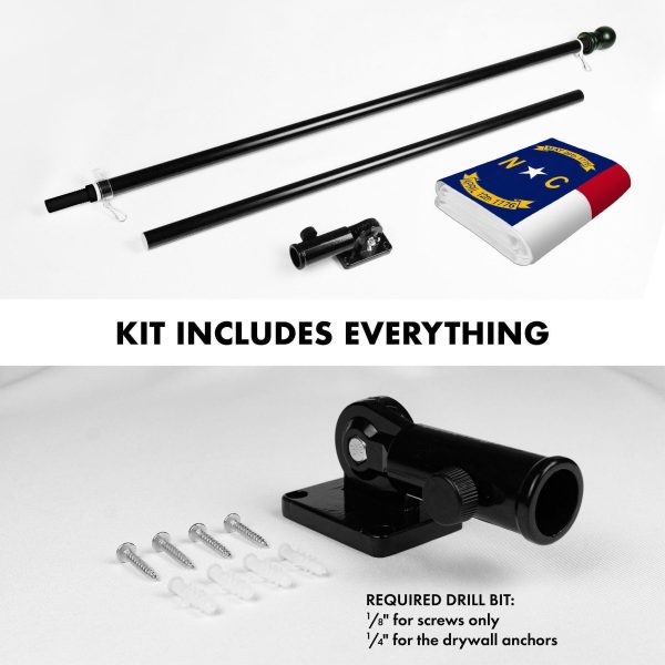G128 Combo Pack: 5 Ft Tangle Free Spinning Flagpole (Black) & North Carolina Flag 2x3 Ft Embroidered 220GSM Spun Polyester, Brass Grommets (Flag Included) Aluminum Flag Pole - Image 2