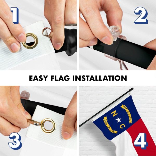 G128 Combo Pack: 5 Ft Tangle Free Spinning Flagpole (Black) & North Carolina Flag 2x3 Ft Embroidered 220GSM Spun Polyester, Brass Grommets (Flag Included) Aluminum Flag Pole - Image 7