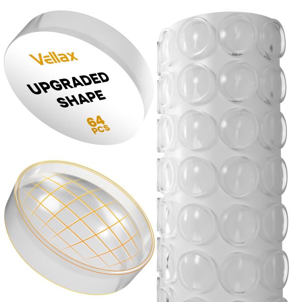Premium Cabinet Door Bumpers – 64 Pcs Clear Self Adhesive Pads for Noise Dampening Cushioning & Protection Enhanced Dual Layer Design Durable Furniture Stoppers for Cabinets Drawers Glass