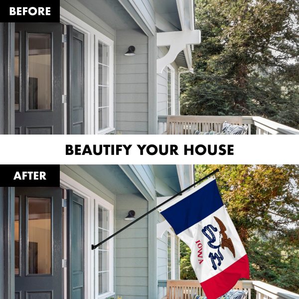G128 Combo Pack: 6 Feet Tangle Free Spinning Flagpole (Black) Iowa IA State Flag 3x5 ft Printed 150D Brass Grommets (Flag Included) Aluminum Flag Pole - Image 3