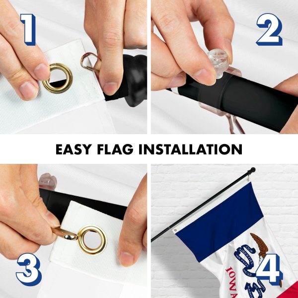G128 Combo Pack: 6 Feet Tangle Free Spinning Flagpole (Black) Iowa IA State Flag 3x5 ft Printed 150D Brass Grommets (Flag Included) Aluminum Flag Pole - Image 7