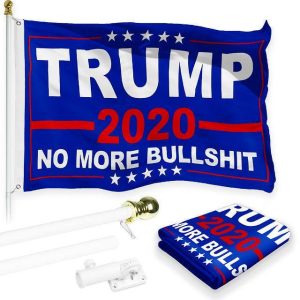 G128 Combo Pack: 6 Feet Tangle Free Spinning Flagpole (White) Trump No More Bullshit Flag 3x5 ft Printed 150D Brass Grommets (Flag Included) Aluminum Flag Pole