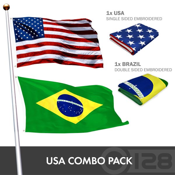G128 Combo Pack: USA American Flag 3x5 Ft Embroidered Stars & Brazil (Brazilian) Flag 3x5 Ft Double-sided Embroidered 210D - Image 2