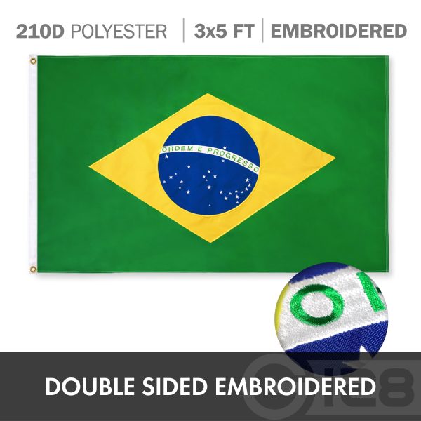 G128 Combo Pack: USA American Flag 3x5 Ft Embroidered Stars & Brazil (Brazilian) Flag 3x5 Ft Double-sided Embroidered 210D - Image 6