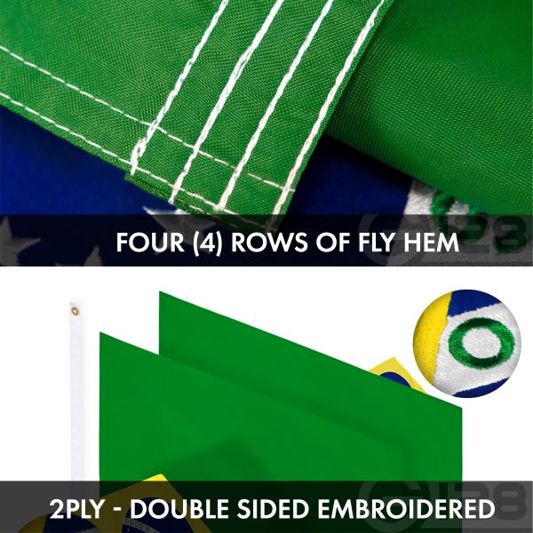 G128 Combo Pack: USA American Flag 3x5 Ft Embroidered Stars & Brazil (Brazilian) Flag 3x5 Ft Double-sided Embroidered 210D - Image 8