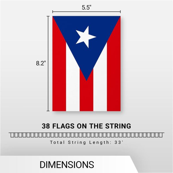 G128 Puerto Rico PR Bunting Banner | Flag 8.2 x 5.5 Inch, Full String 33 Feet | Printed 150D Polyester, Decorations For Bar, School, Festival Events Celebration - Image 7