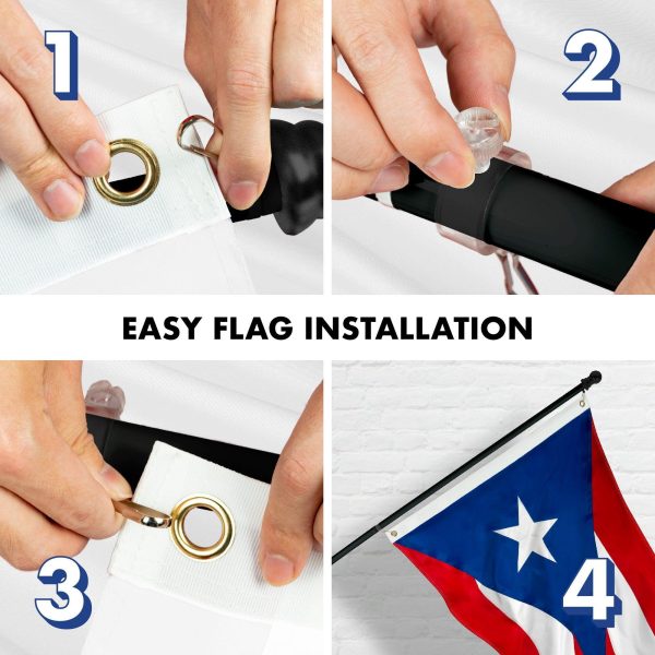 G128 Combo Pack: 5 Ft Tangle Free Aluminum Spinning Flagpole (Black) & Puerto Rico Puerto Rican Flag 2x3 Ft, ToughWeave Series Embroidered 300D Polyester | Pole with Flag Included - Image 7