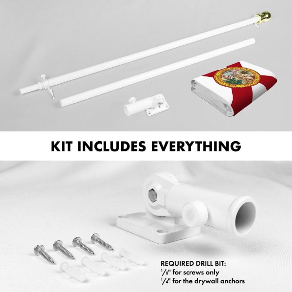 G128 Combo Pack: 6 Ft Tangle Free Aluminum Spinning Flagpole (White) & Florida FL State Flag 3x5 Ft, ToughWeave Series Embroidered 210D Polyester | Pole with Flag Included - Image 2