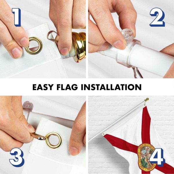 G128 Combo Pack: 6 Ft Tangle Free Aluminum Spinning Flagpole (White) & Florida FL State Flag 3x5 Ft, ToughWeave Series Embroidered 210D Polyester | Pole with Flag Included - Image 7
