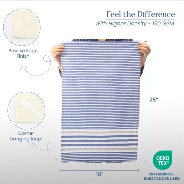 The Fine Living Co. Decorative Kitchen Towels Set of 3 Recycled Cotton Waffle Weave Dish Towels for Drying Dishes 28x18 inch Blue Absorbent Tea Towels | Boho Stripe Design | Eco Friendly - Image 3