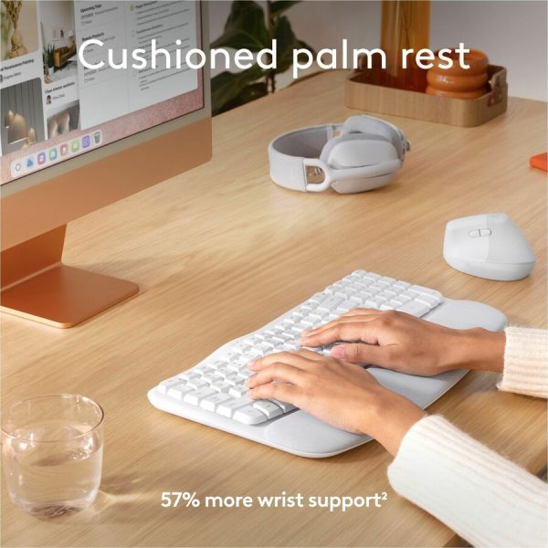 Logitech Wave Keys for Mac, Wireless Ergonomic Keyboard with Cushioned Palm Rest, Comfortable Natural Typing, Bluetooth Keyboard, Easy-Switch, Optimized for Mac, Apple, iPad, Off-white - Image 4