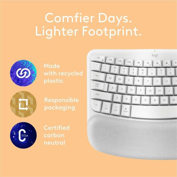 Logitech Wave Keys for Mac, Wireless Ergonomic Keyboard with Cushioned Palm Rest, Comfortable Natural Typing, Bluetooth Keyboard, Easy-Switch, Optimized for Mac, Apple, iPad, Off-white - Image 7