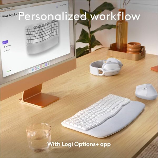 Logitech Wave Keys for Mac, Wireless Ergonomic Keyboard with Cushioned Palm Rest, Comfortable Natural Typing, Bluetooth Keyboard, Easy-Switch, Optimized for Mac, Apple, iPad, Off-white - Image 8