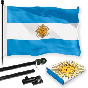 G128 Combo Pack: 6 Feet Tangle Free Spinning Flagpole (Black) Argentina Argentinian Flag 3x5 ft Printed 150D Brass Grommets (Flag Included) Aluminum Flag Pole