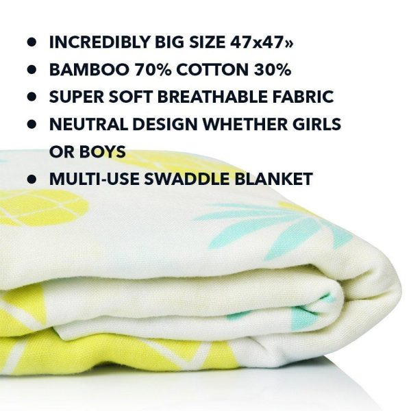 Muslin Swaddle Blanket Large 47 x47  Pineapple Print   Super Soft Breathable Bamboo Cotton for Newborn Infant   Baby Receiving Swaddling Blanket Wrap Boys Girls - Image 6