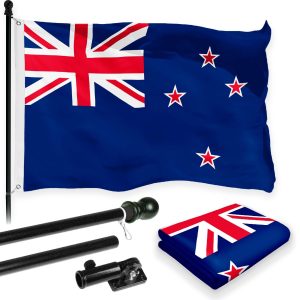 G128 Combo Pack: 6 Feet Tangle Free Spinning Flagpole (Black) New Zealand New Zealander Flag 3x5 ft Printed 150D Brass Grommets (Flag Included) Aluminum Flag Pole