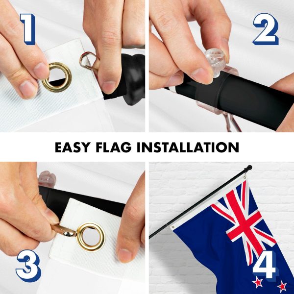 G128 Combo Pack: 6 Feet Tangle Free Spinning Flagpole (Black) New Zealand New Zealander Flag 3x5 ft Printed 150D Brass Grommets (Flag Included) Aluminum Flag Pole - Image 7