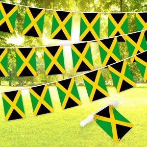 G128 Jamaica Jamaican Bunting Banner | Flag 8.2 x 5.5 Inch, Full String 33 Feet | Printed 150D Polyester, Decorations For Bar, School, Festival Events Celebration