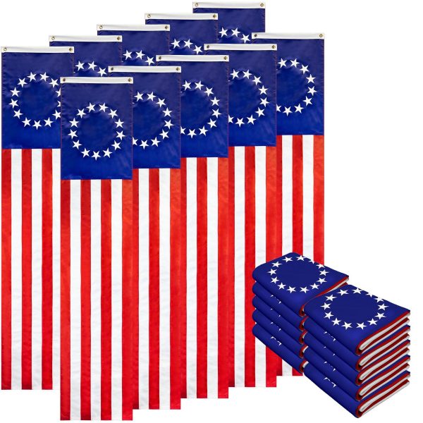 G128 10-Pack: Betsy Ross Pull Down Bunting Flag | 1.67x8 Ft | Embroidered Polyester
