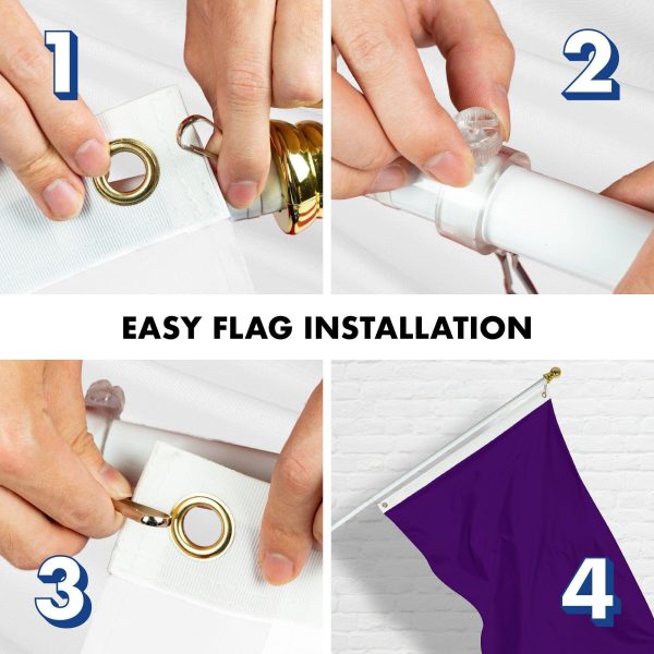 G128 Combo Pack: 5 Ft Tangle Free Aluminum Spinning Flagpole (White) & Solid Purple Color Flag 2x3 Ft, LiteWeave Pro Series Printed 150D Polyester | Pole with Flag Included - Image 6