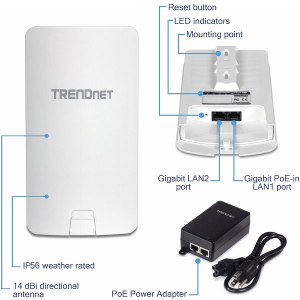 TRENDnet 14 DBI WiFi AC867 Outdoor Poe Preconfigured Point-to-Point Bridge Kit; 4 DBI Directional Antennas; for Point-to-Point WiFi Bridging Applications; 5GHz; AC867; TEW-840APBO2K - Image 4