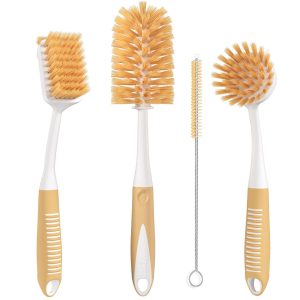 Dish Brush Set of 4 with Bottle Water Brush Dish Scrub Brush Scrubber Brush and Straw Brush Kitchen Scrub Brushes Ergonomic Non Slip Long Handle for Cleaning Cleaner Wash Dish Sink Dishes Cup Pot