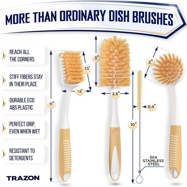 Dish Brush Set of 4 with Bottle Water Brush Dish Scrub Brush Scrubber Brush and Straw Brush   Kitchen Scrub Brushes Ergonomic Non Slip Long Handle for Cleaning Cleaner Wash Dish Sink Dishes Cup Pot - Image 2