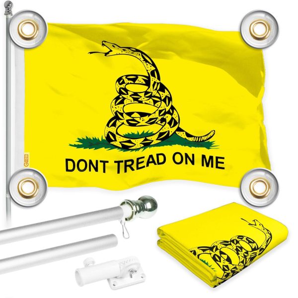 G128 Combo Pack: 6 Ft Tangle Free Aluminum Spinning Flagpole (Silver) & Gadsden Don't Tread On Me Flag 3x5 Ft, LiteWeave Pro Printed 150D Polyester, 4 Corner Brass Grommets | Pole with Flag Included