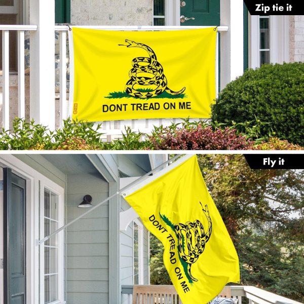G128 Combo Pack: 6 Ft Tangle Free Aluminum Spinning Flagpole (Silver) & Gadsden Don't Tread On Me Flag 3x5 Ft, LiteWeave Pro Printed 150D Polyester, 4 Corner Brass Grommets | Pole with Flag Included - Image 3