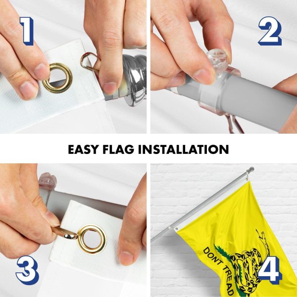 G128 Combo Pack: 6 Ft Tangle Free Aluminum Spinning Flagpole (Silver) & Gadsden Don't Tread On Me Flag 3x5 Ft, LiteWeave Pro Printed 150D Polyester, 4 Corner Brass Grommets | Pole with Flag Included - Image 7