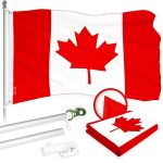 G128 Combo Pack: 6 Ft Tangle Free Aluminum Spinning Flagpole (Silver) & Canada Canadian Flag 3x6 Ft, ToughWeave Series Embroidered 300D Polyester | Pole with Flag Included