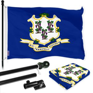 G128 Combo Pack: 6 Ft Tangle Free Spinning Flagpole (Black) & Connecticut Flag 3x5 Ft Printed 150D Polyester, Brass Grommets (Flag Included) Aluminum Flag Pole