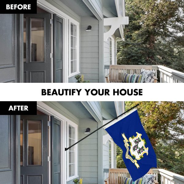G128 Combo Pack: 6 Ft Tangle Free Spinning Flagpole (Black) & Connecticut Flag 3x5 Ft Printed 150D Polyester, Brass Grommets (Flag Included) Aluminum Flag Pole - Image 3