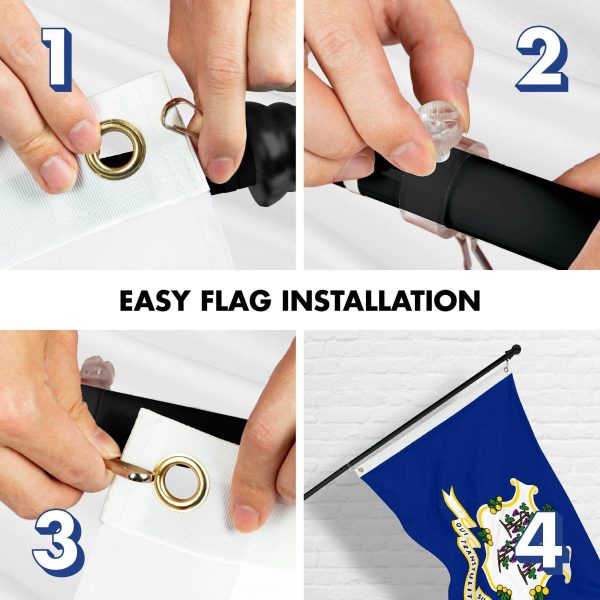 G128 Combo Pack: 6 Ft Tangle Free Spinning Flagpole (Black) & Connecticut Flag 3x5 Ft Printed 150D Polyester, Brass Grommets (Flag Included) Aluminum Flag Pole - Image 7