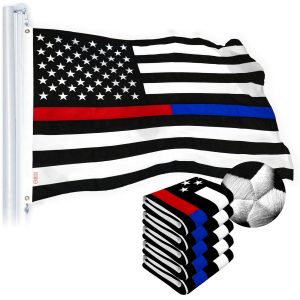 G128 Thin Blue Line Police & Thin Red Line 2.5x4 FT 5-Pack Firefighter Heavy Duty 220GSM Tough Spun Polyester Embroidered US American Flag Brass Grommets Honoring Law Enforcement Officers First Responder