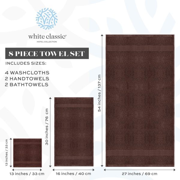 Luxury Brown Bath Towel Set   Combed Cotton Hotel Quality Absorbent 8 Piece Towels | 2 Bath Towels | 2 Hand Towels | 4 Washcloths [Worth $72.95] 8 Pack | Brown - Image 4