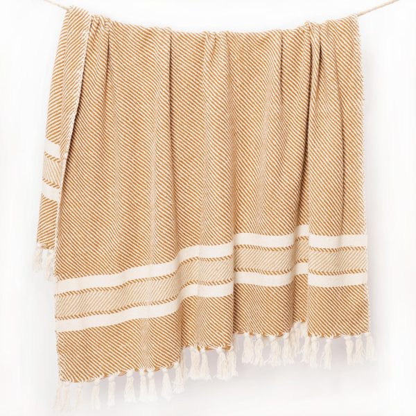 The Fine Living Co. 100% Recycled Cotton Throw Blanket   50”x 60” inches Light Brown Herringbone Series Oeko Tex Certified Machine Washable Soft Everyday Use Blanket for Couch Bed Picnic